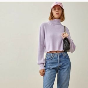 Reformation Luisa Cropped Cashmere Sweater Pale Lavender Size Medium